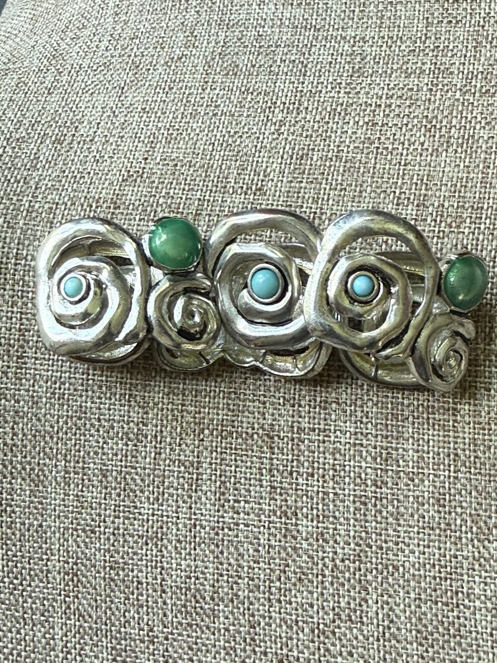 Silver Tone Link Stretch Bracelet Chunky Stackable Faux Turquoise Bead Boho